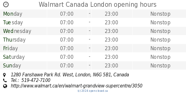 Walmart Canada London Opening Hours 1280 Fanshawe Park Rd West