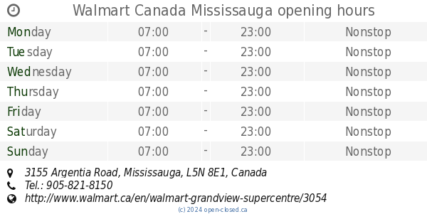 Walmart Canada Mississauga opening hours, 3155 Argentia Road