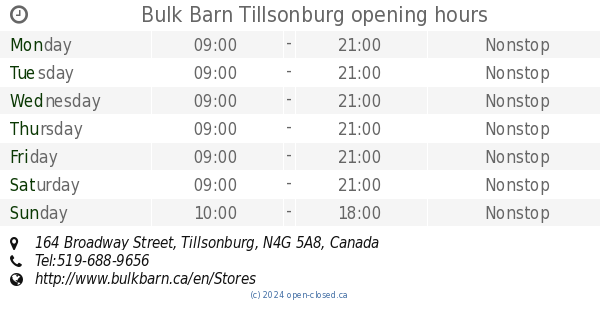 Bulk Barn Tillsonburg Opening Hours 164 Broadway Street