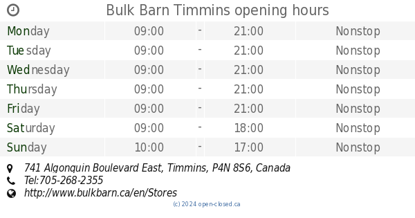 Bulk Barn Timmins Opening Hours 741 Algonquin Boulevard East