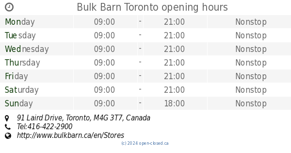 Bulk Barn Toronto Opening Hours 91 Laird Drive