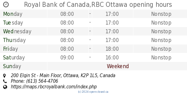 RBC Ottawa hours, 200 Elgin St - Main Floor