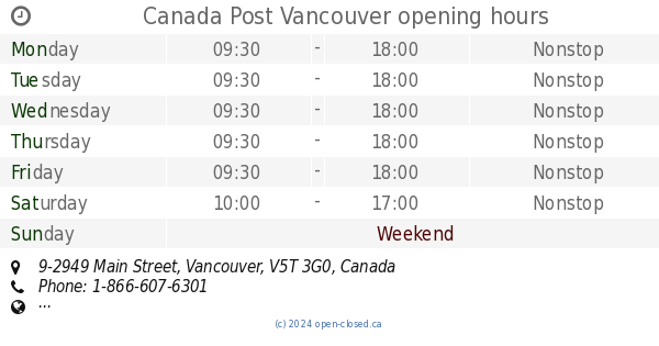 Canada Post Vancouver opening hours 9 2949 Main Street