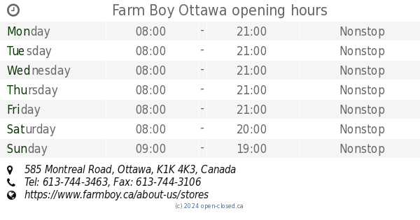 Farm Boy Ottawa opening hours, 585 Montreal Road