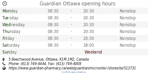 Guardian Ottawa opening hours, 5 Beechwood Avenue