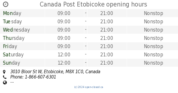 Canada Post Etobicoke opening hours, 3010 Bloor St W