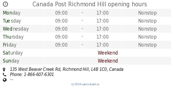 Canada Post Richmond Hill opening hours, 135 West Beaver Creek Rd