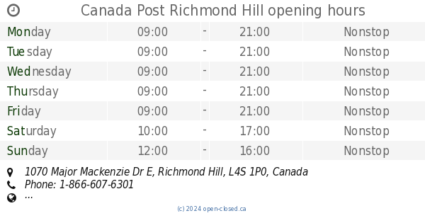 Canada Post Richmond Hill opening hours, 1070 Major Mackenzie Dr E