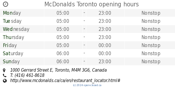 McDonalds Toronto opening hours, 1000 Gerrard Street E