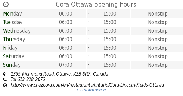 Cora Ottawa opening hours, 1355 Richmond Road