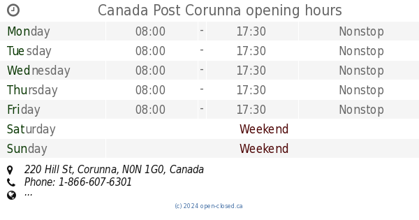 Canada Post Corunna opening hours 220 Hill St