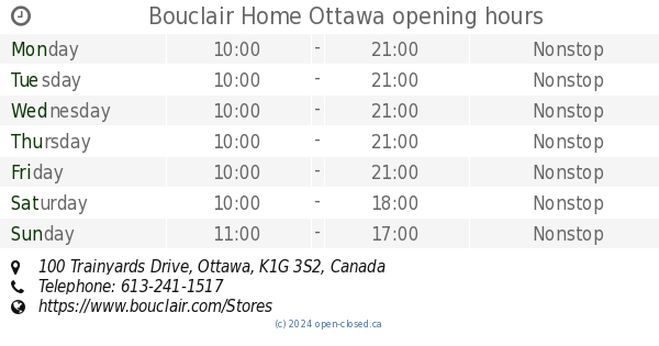 Bouclair Ottawa hours, 100 Trainyards Drive