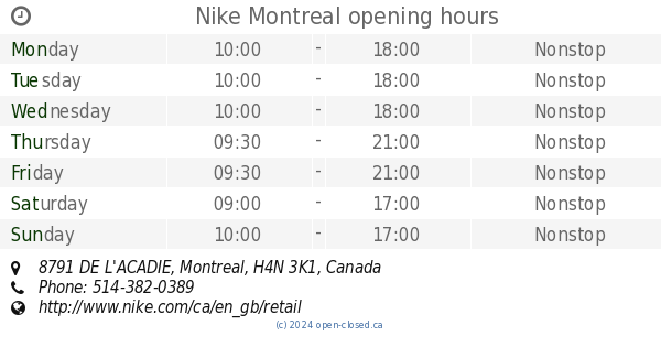 nike opening hours
