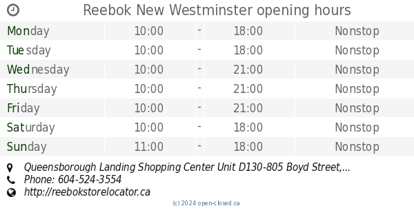 reebok outlet new westminster hours