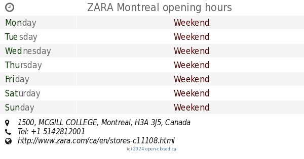 zara opening hours montreal