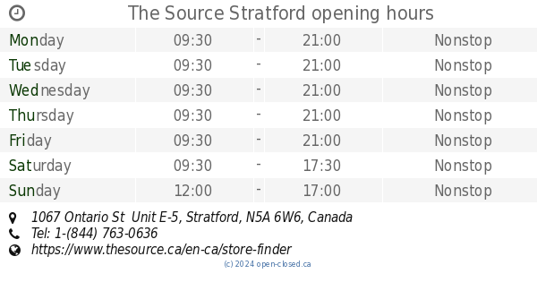 The Source Stratford opening hours, 1067 Ontario St Unit E-5