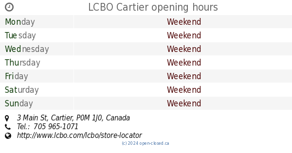 LCBO Cartier opening hours, 3 Main St