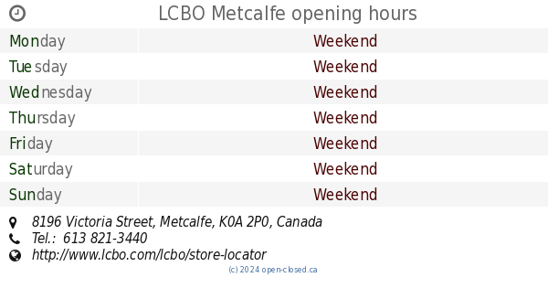 LCBO Metcalfe opening hours, 8196 Victoria Street