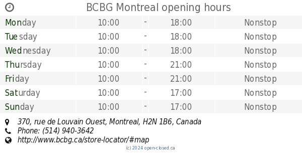 BCBG Montreal opening hours 370 rue de Louvain Ouest