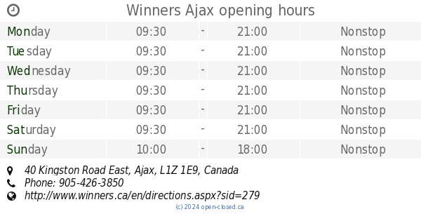 Winners Ajax opening hours, 40 Kingston Road East