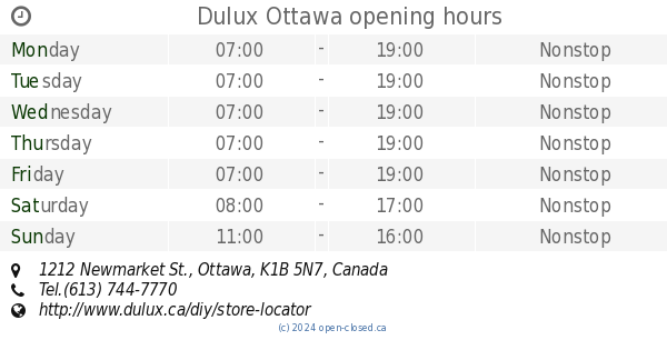 Dulux Ottawa opening hours, 1212 Newmarket St.