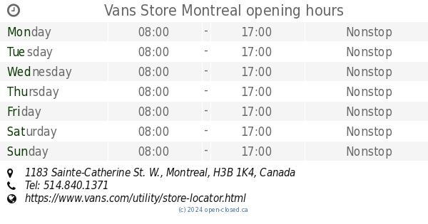 Vans Store Montreal opening hours, 1183 