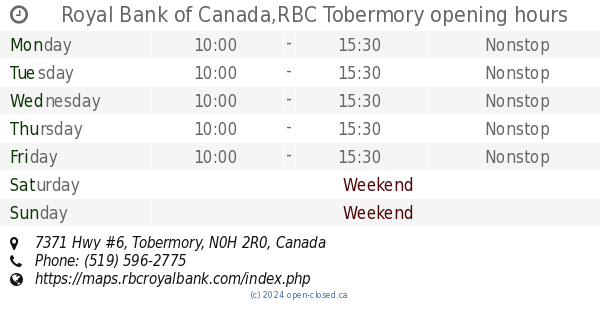 RBC Tobermory hours 7371 Hwy 6