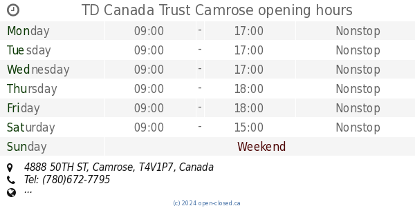 TD Canada Trust Camrose opening hours, 4888 50TH ST