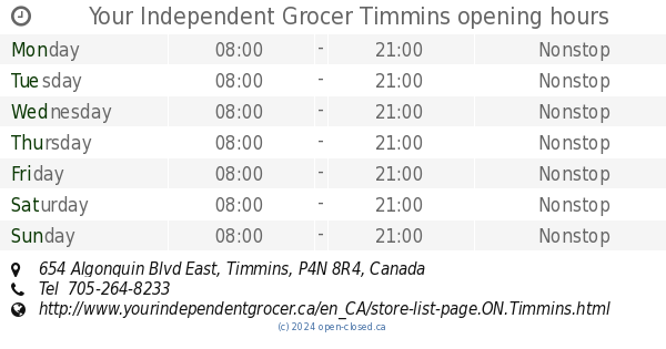 Your Independent Grocer Timmins Opening Hours 654 Algonquin Blvd East