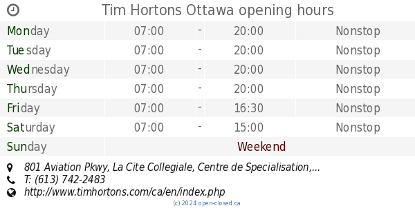 Tim Hortons Ottawa Opening Hours 801 Aviation Pkwy La Cite Collegiale Centre De Specialisation