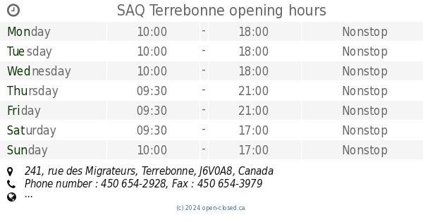 Saq Terrebonne Opening Hours 241 Rue Des Migrateurs