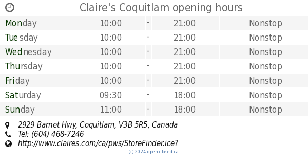 CLAIRE'S - 2929 Barnet Hwy, Coquitlam, British Columbia