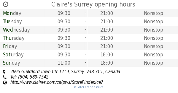 Vær modløs Jurassic Park Ambitiøs Claire's Surrey opening hours, 2695 Guildford Town Ctr 1219