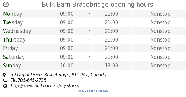 Bulk Barn Bracebridge Opening Hours 32 Depot Drive