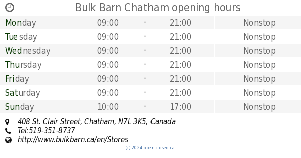 Bulk Barn Chatham Opening Hours 408 St Clair Street