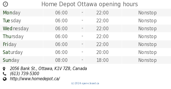 Home Depot Ottawa opening hours, 2056 Bank St.