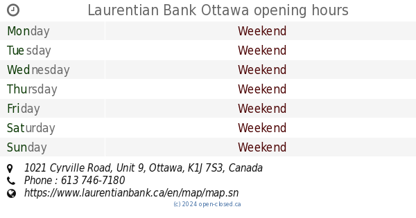 Laurentian Bank Ottawa opening hours, 1021 Cyrville Road, Unit 9