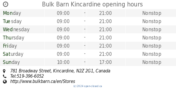 Bulk Barn Kincardine Opening Hours 781 Broadway Street