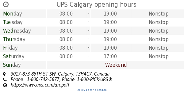 UPS Calgary opening hours 3017 873 85TH ST SW