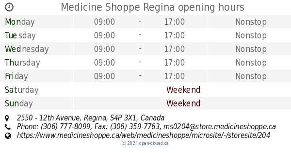 Medicine Shoppe Regina opening hours, 2550 - 12th Avenue