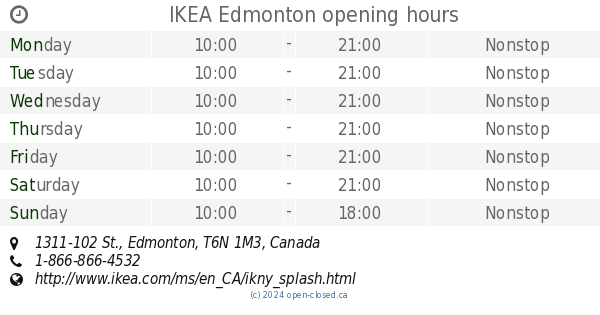 IKEA Edmonton opening hours 1311 102 St