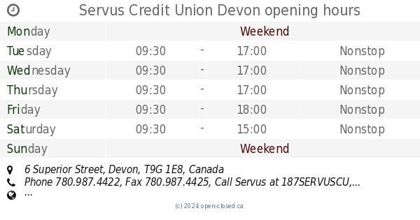 Servus Credit Union Devon opening hours 6 Superior Street