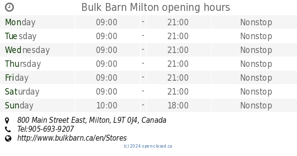 Bulk Barn Milton Opening Hours 800 Main Street East