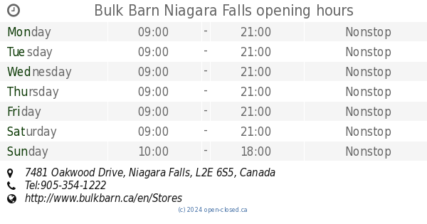 Bulk Barn Niagara Falls Opening Hours 7481 Oakwood Drive