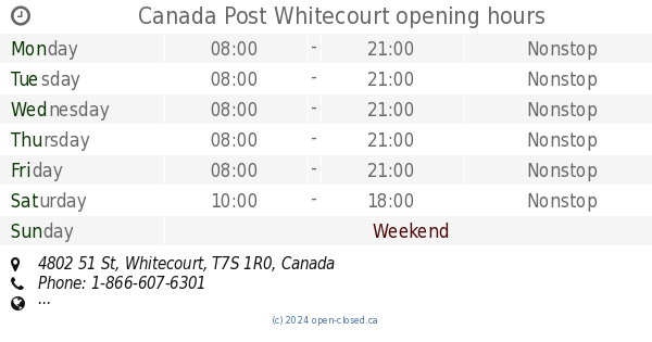 Canada Post Whitecourt opening hours 4802 51 St