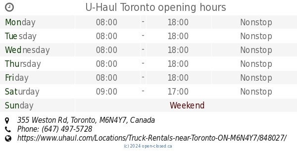 U-Haul Toronto opening hours, 355 Weston Rd