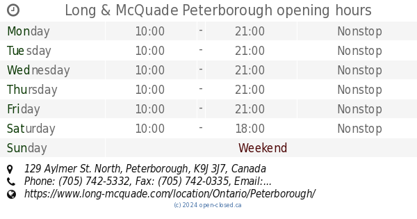 Long &amp; McQuade Peterborough opening hours, 129 Aylmer St. North