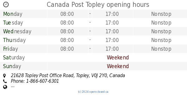 Canada Post Topley opening hours 21628 Topley Post Office Road