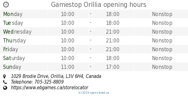 Gamestop Orillia opening hours 1029 Brodie Drive