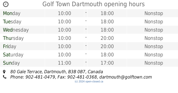 Golf Town Dartmouth hours (2019 update)